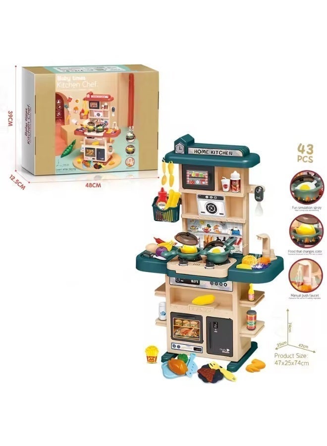 Realistic 43-Piece Kids Kitchen Playset with Lights & Sounds – Pretend Cooking Stove, Sink & Oven Toy with Spray Feature - Image 3